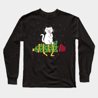 white cat knocked the christmas tree Long Sleeve T-Shirt